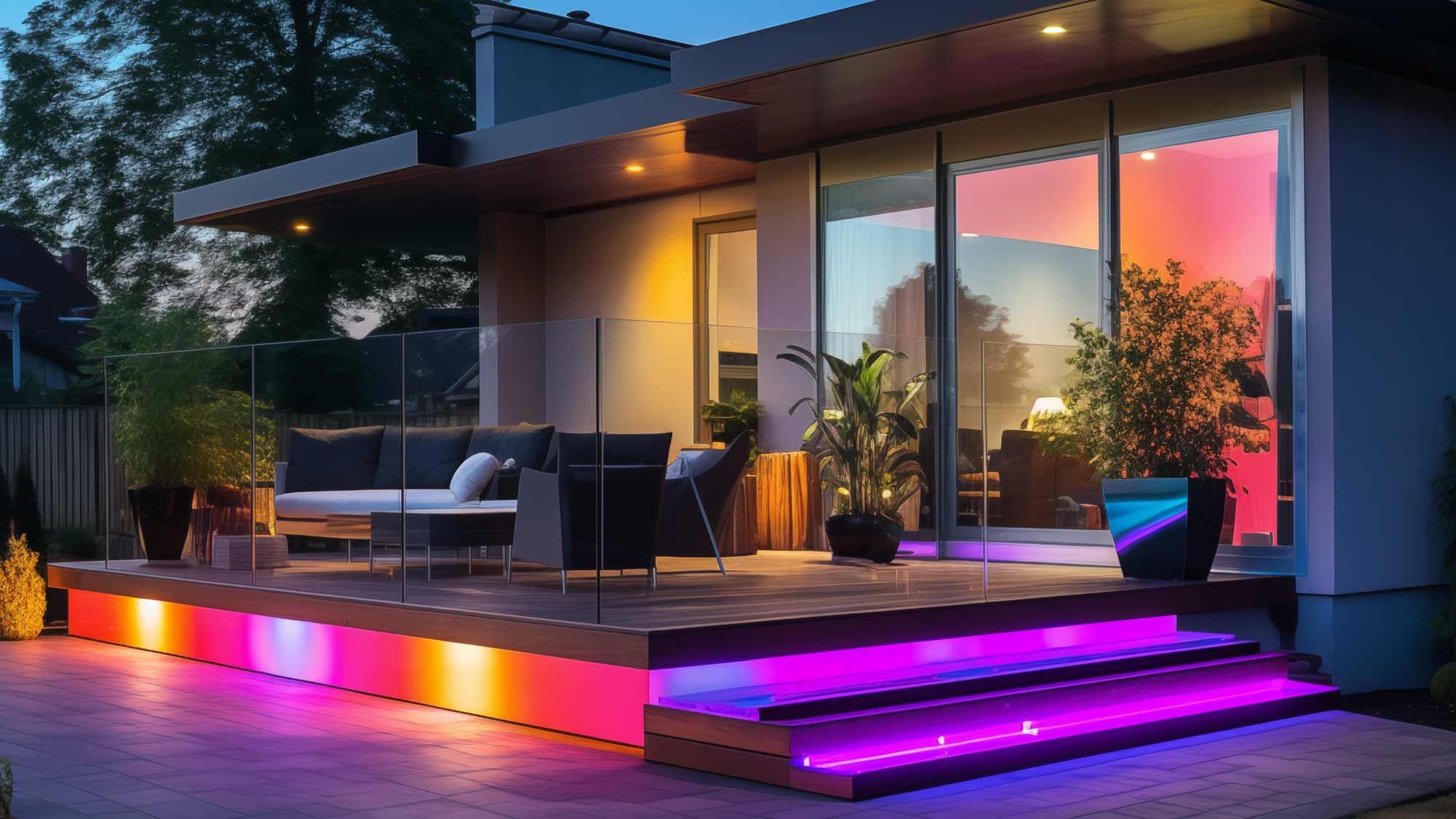 A modern LED lighting installation with vibrant colors.